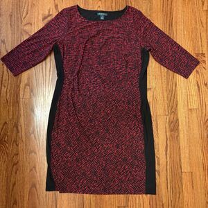 LAUREN RALPH LAUREN 18W Red Black Print Jersey Ruched Gathered Slimming